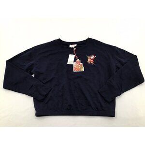 Cozie By Pink Rose Womens Medium Navy Blue Sweatshirt Santa Reindeer Embroidery